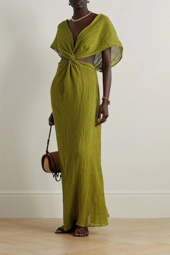 SAVANNAH MORROW Fiori twist-front cutout linen and cotton-blend gauze maxi dress 2