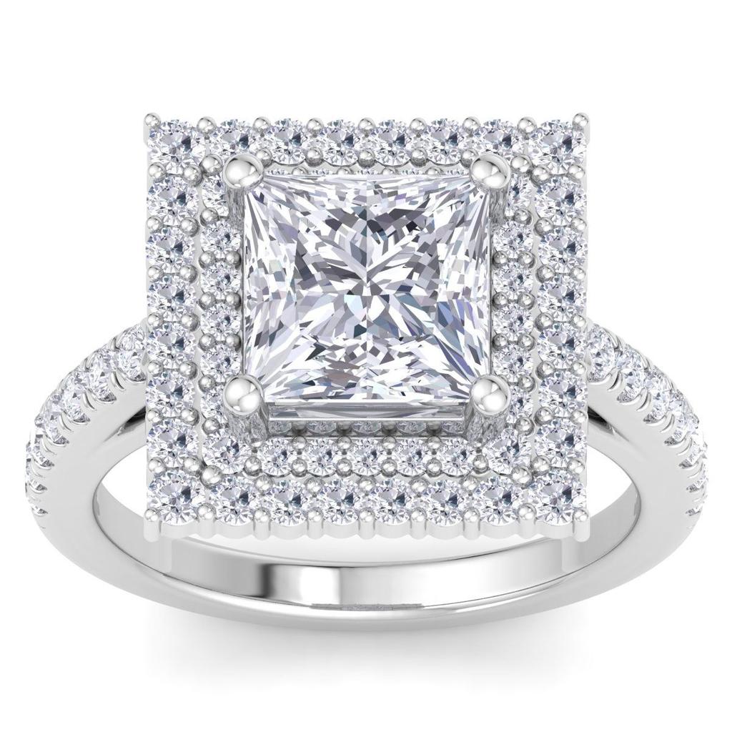 SSELECTS 4 Carat Princess Cut Lab Grown Diamond Square Halo Engagement Ring In 14K White Gold G-H, Vs2