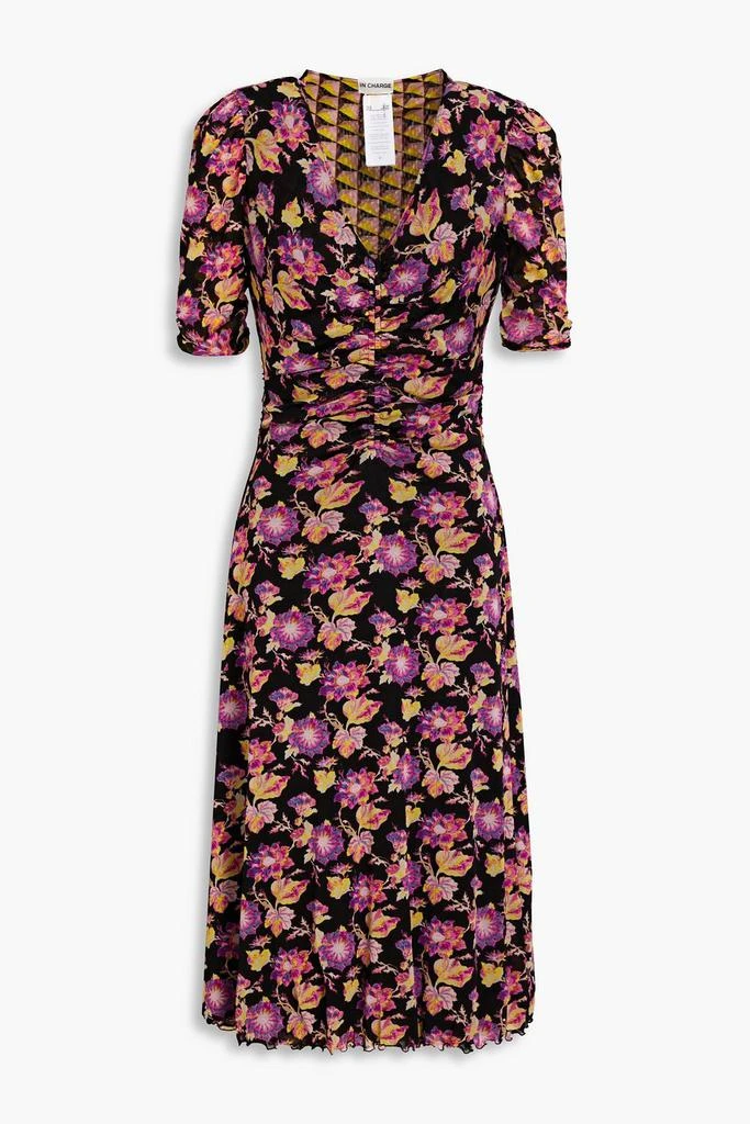Diane von Furstenberg Koren ruched floral-print stretch-mesh midi dress 1