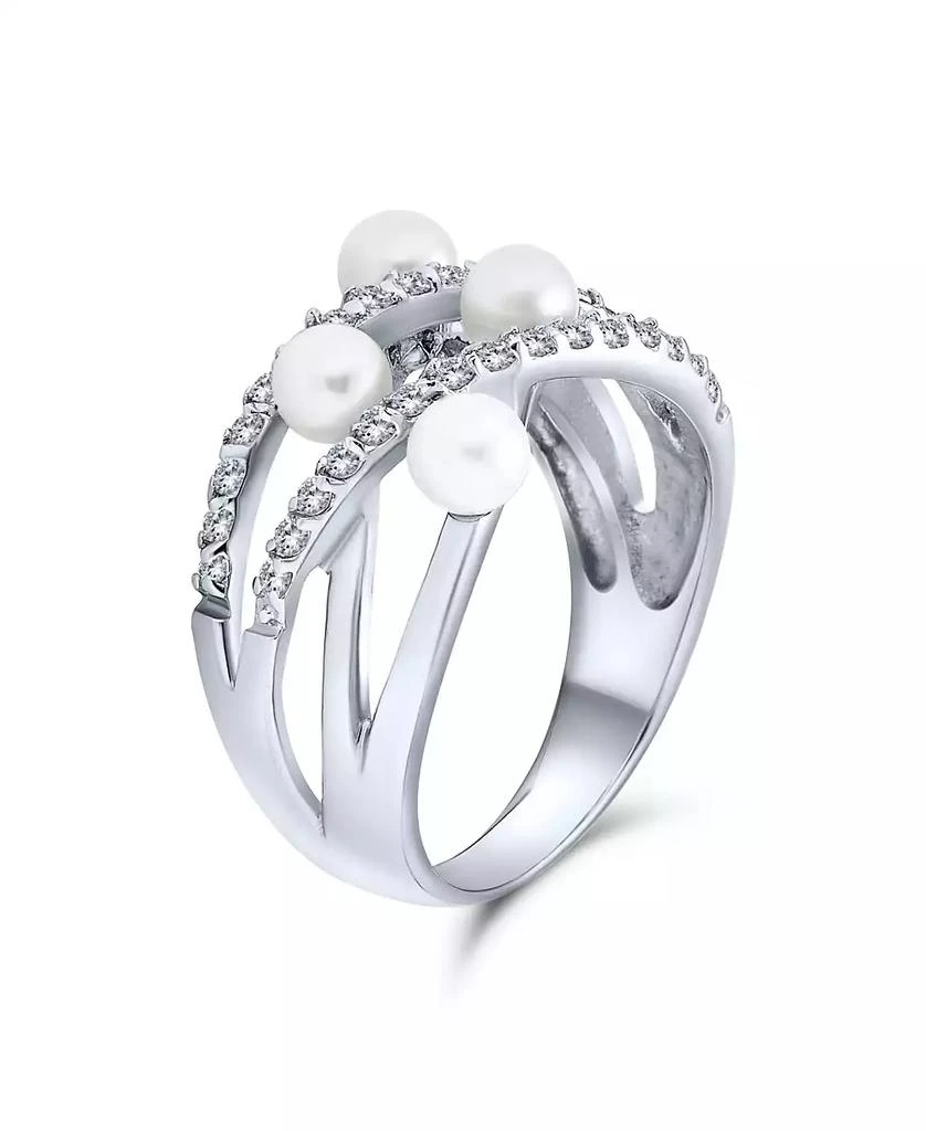 Bling Jewelry Crossover Criss Cross Stacking Style Fashion Statement White Pearl Band Ring .925 Sterling Silver 3