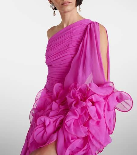 Costarellos One-shoulder ruffled silk gown 4