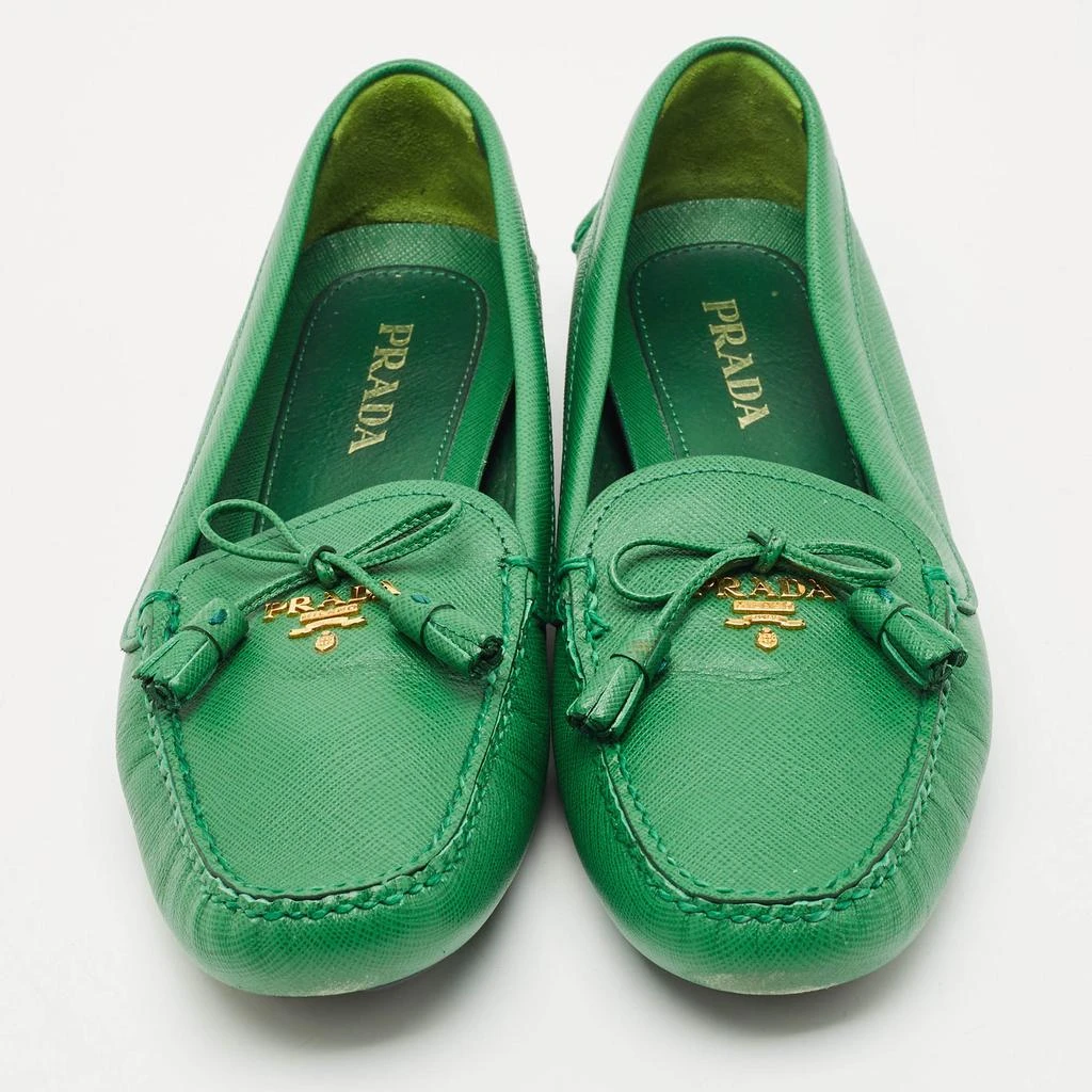 Prada Prada Green Saffiano Leather Bow Slip On Loafers Size 38 3