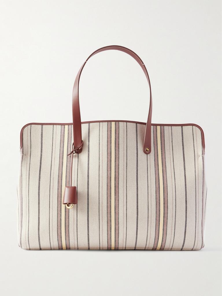 Loro Piana Laguna 皮革边饰条纹帆布手提包