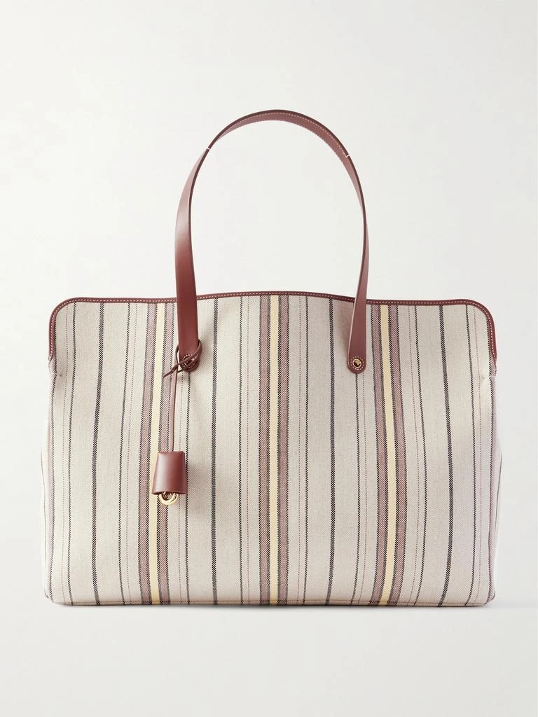 Loro Piana Laguna 皮革边饰条纹帆布手提包 1