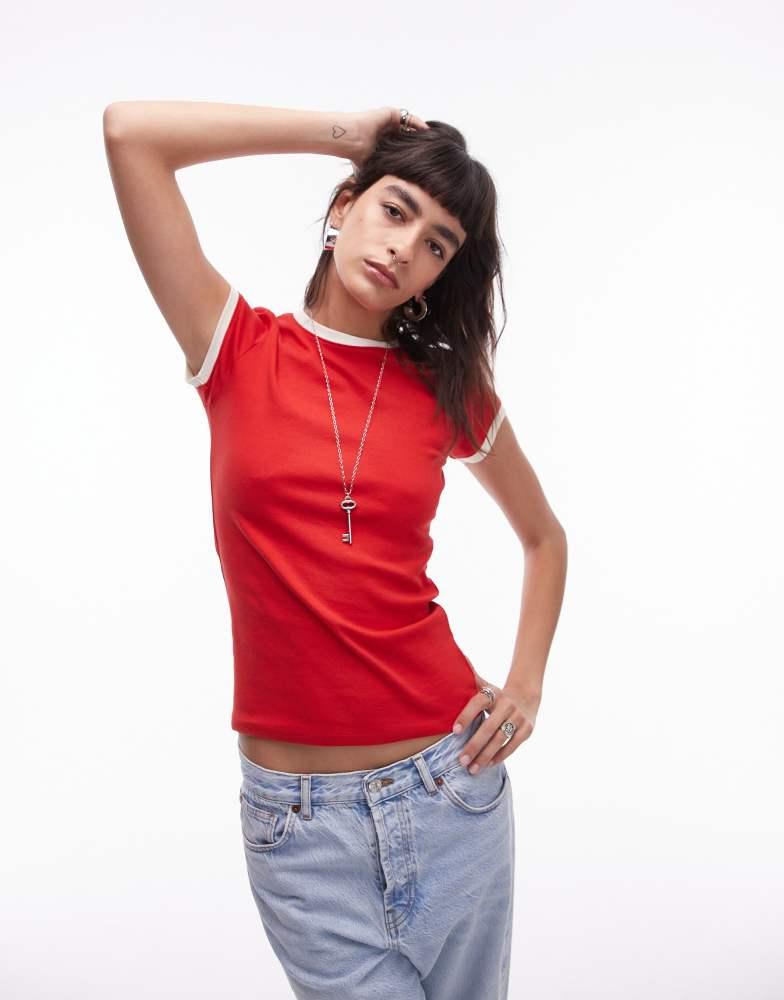 Topshop Topshop contrast neck everyday tee in red