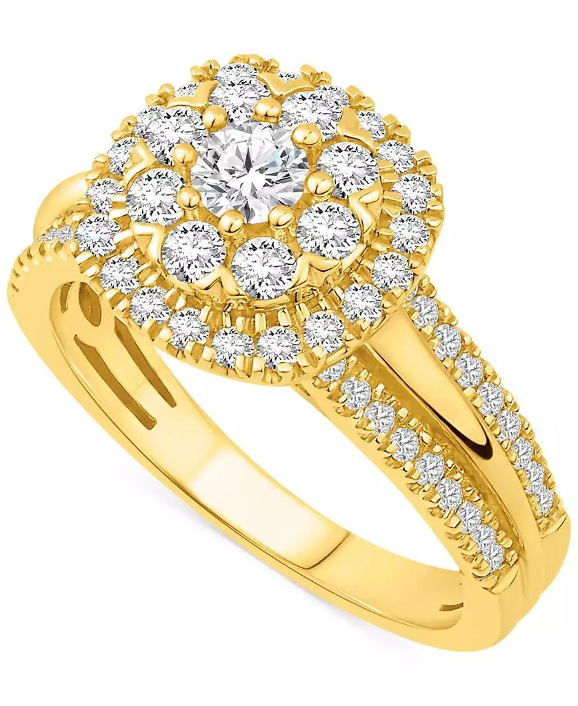 Macy's Diamond Halo Cluster Engagement Ring (1 ct. t.w.) in 14k Gold ...