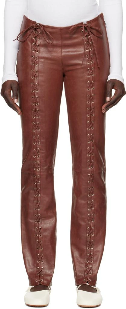 Saks Potts Burgundy Christina Leather Pants 1