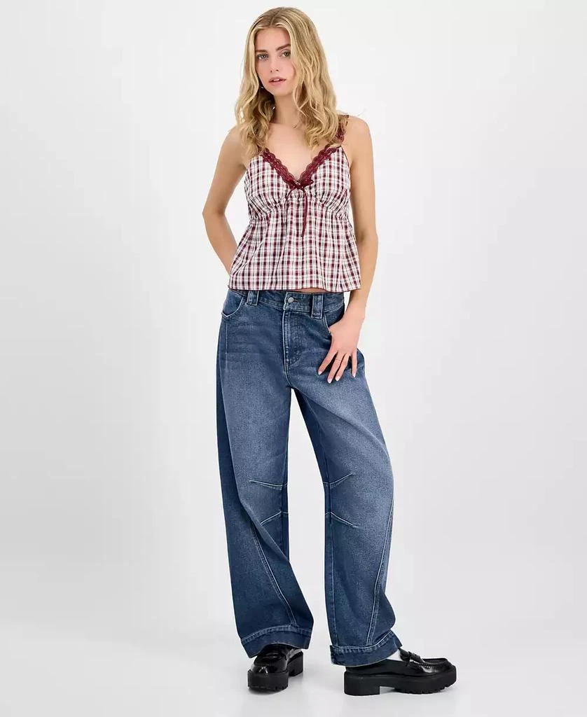 Madden Girl Juniors' Plaid Ribbon Babydoll Tank 5