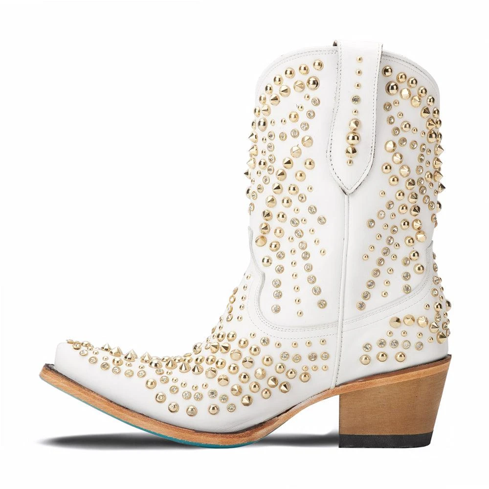 LANE Dolly Studded Snip Toe Cowboy Booties 3