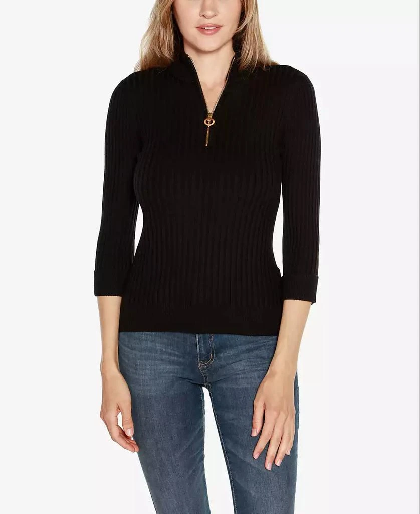 Belldini Black Label Women's Ribbed Quarter-Zip Sweater 1
