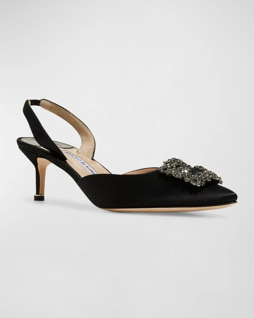 Manolo Blahnik Hangisi Kitten-Heel Satin Slingback Pumps 5