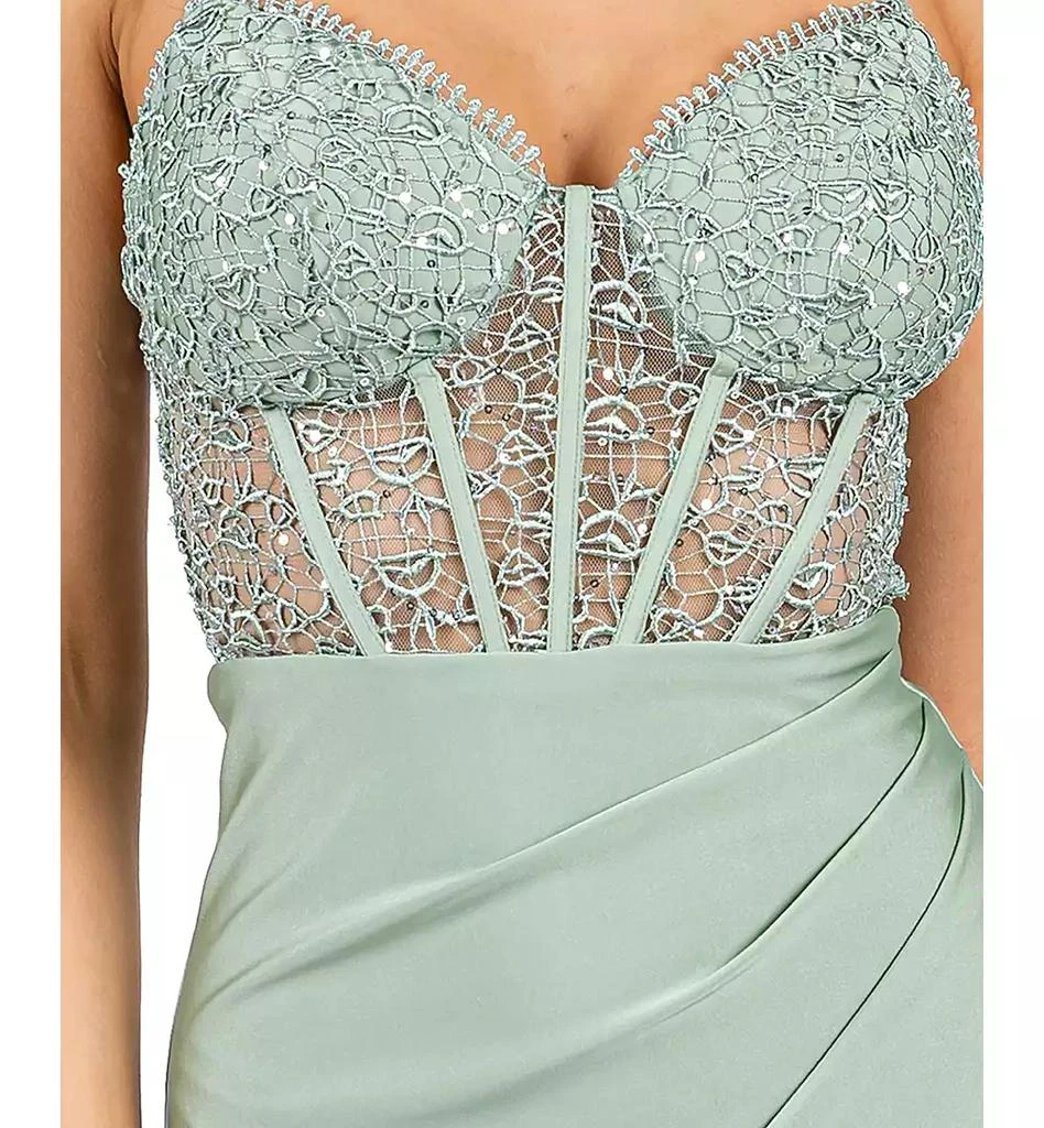 B Darlin Juniors' Strappy Sequinned-Lace Illusion-Corset Maxi Dress 4