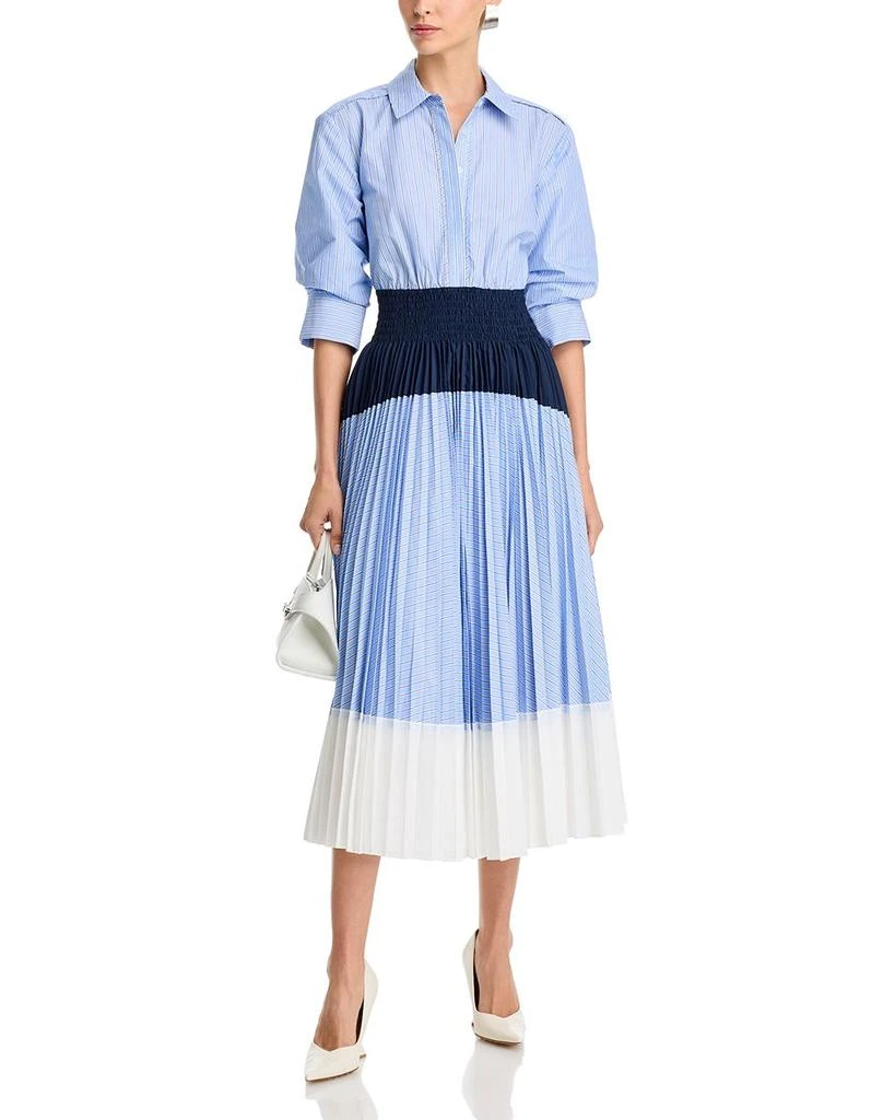 SIMKHAI Jenella Color Blocked Pleated Poplin Dress 3