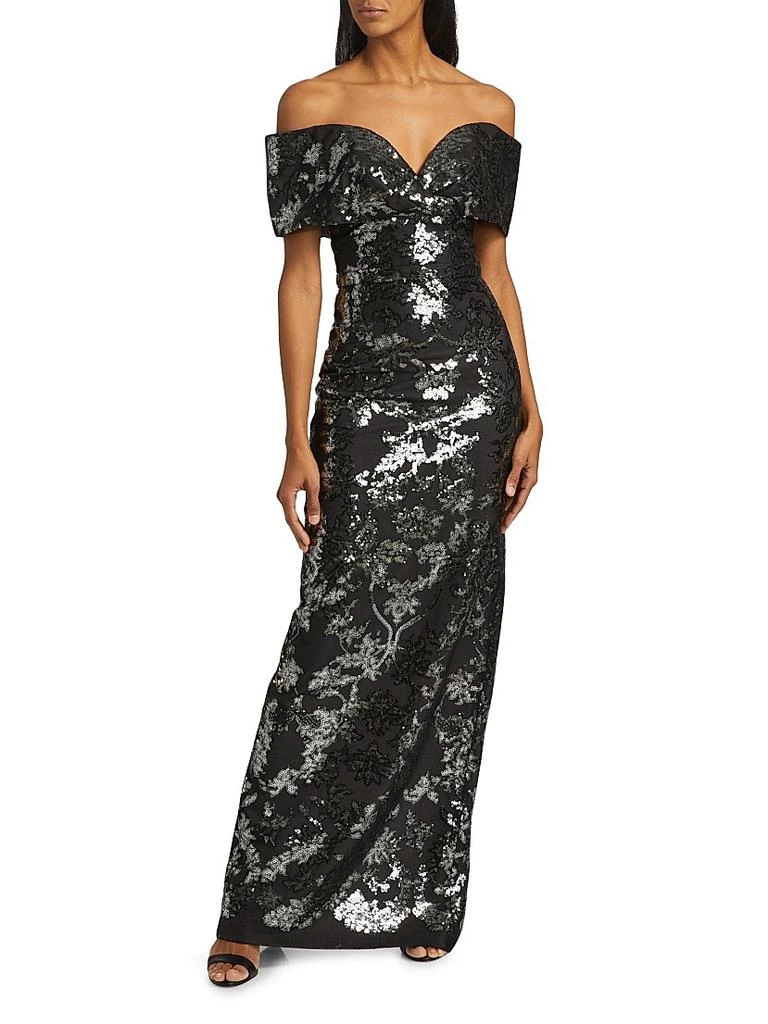Pamella Roland Sequin Tulle Off-The-Shoulder Gown 3