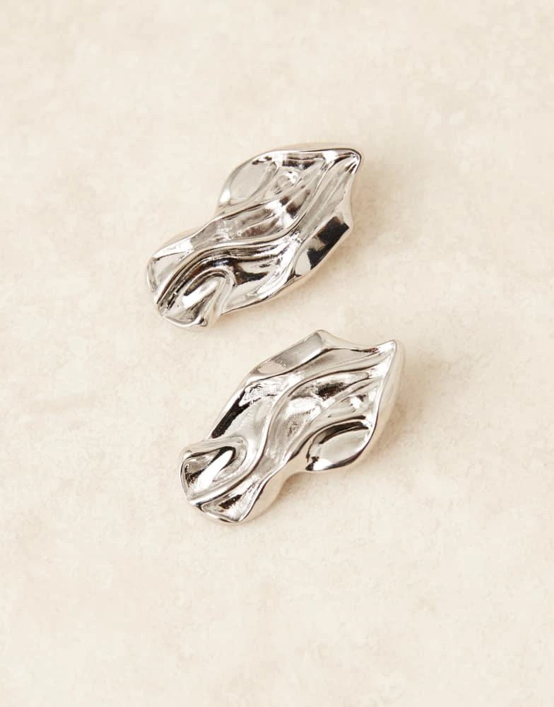 DesignB London DesignB London molten statement textured stud earrings in silver 2
