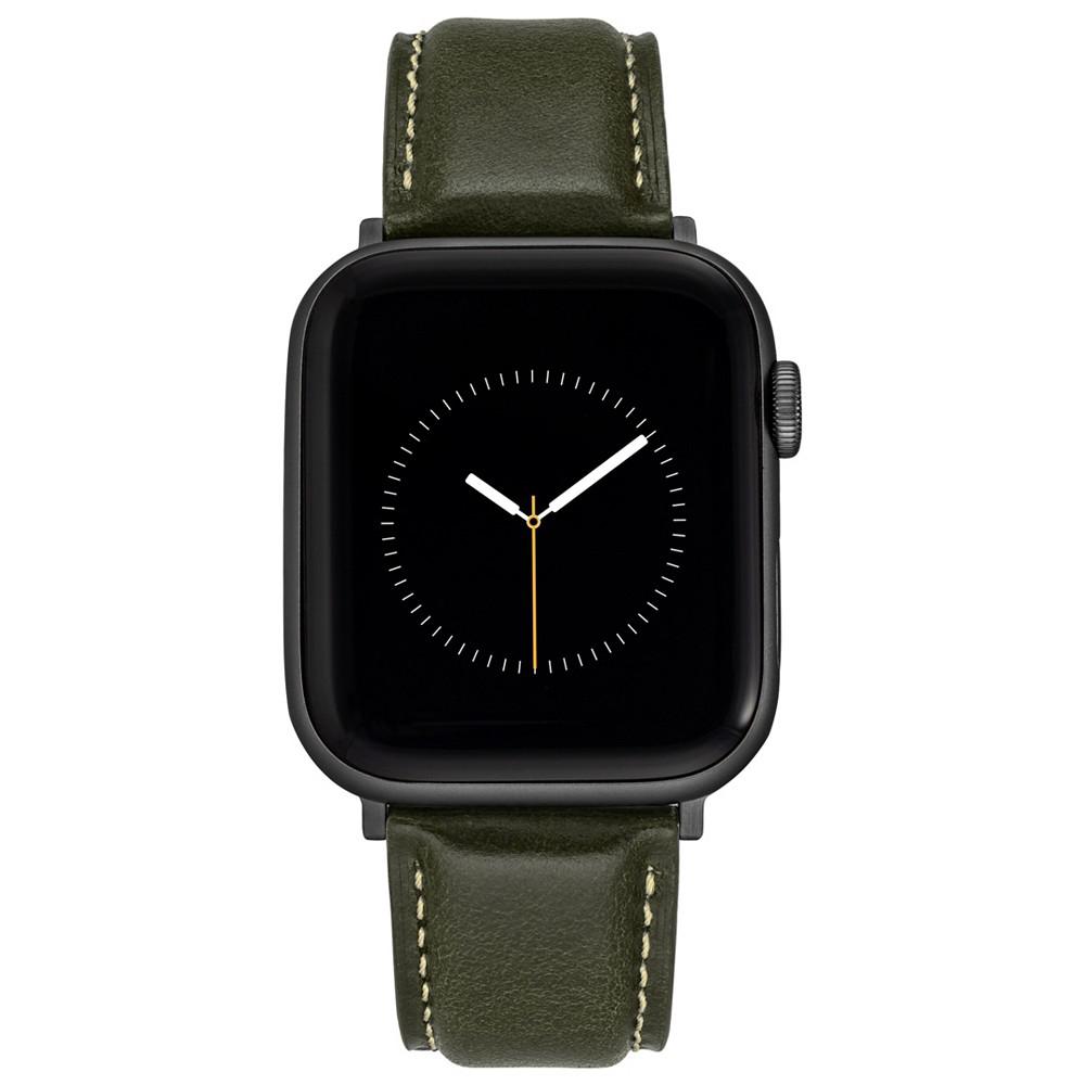 WITHit Dark Green Smooth Leather Strap with Contrast Stitching and Gunmetal Gray Stainless Steel Lugs for 42mm, 44mm, 45mm, Ultra 49mm Apple Watch