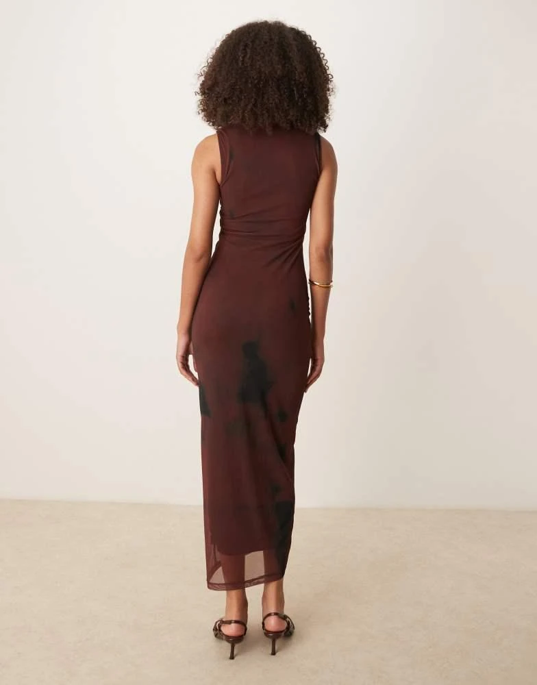 ASOS ASOS DESIGN sleeveless mesh midi dress in chocolate print - BROWN 4