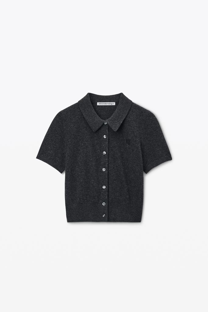 Alexander Wang Logo Embroidered Polo Cardigan in Wool