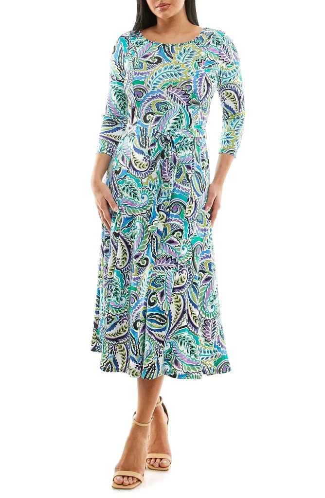 Nina Leonard Crewneck Three-Quarter Sleeve Midi Dress 1