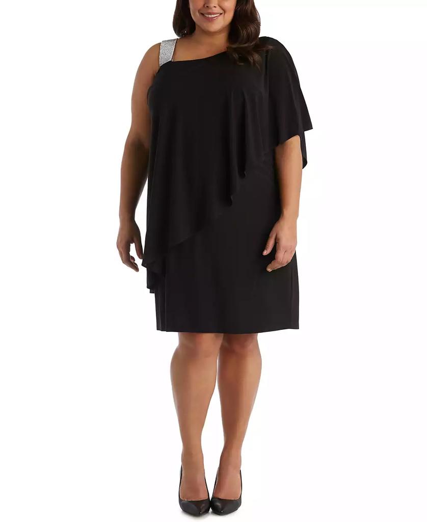 R & M Richards Plus Size Rhinestone-Trim One-Shoulder Dress
