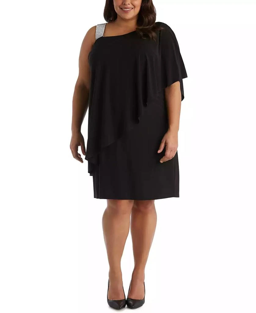 R & M Richards Plus Size Rhinestone-Trim One-Shoulder Dress 1