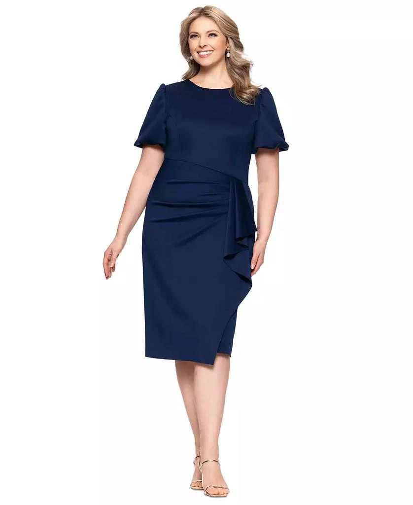 XSCAPE Plus Size Short-Sleeve Boat-Neck Draped Sheath Dress 1