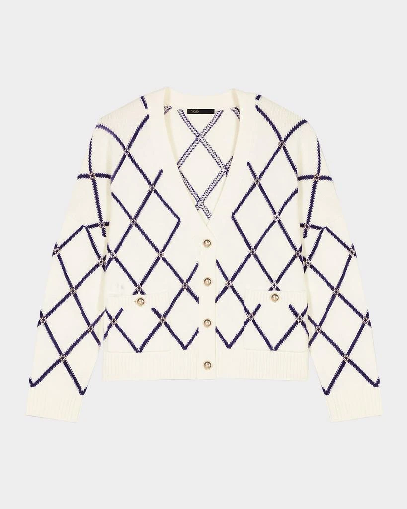 Maje Moove Diamond Jacquard Cardigan 1
