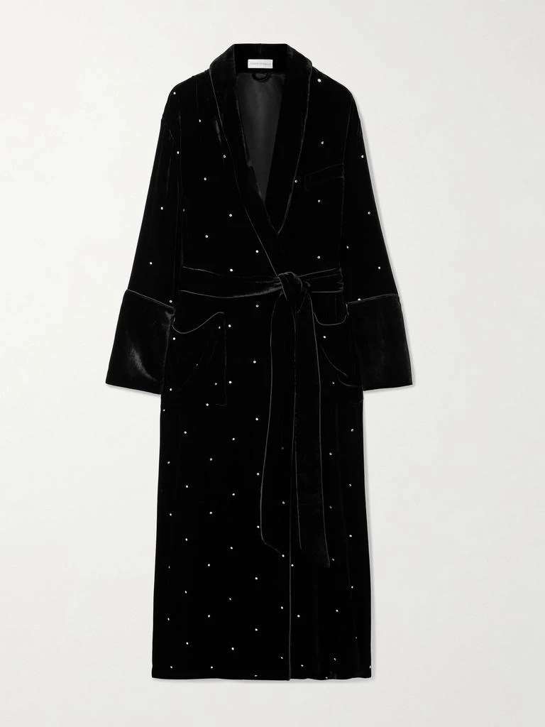 OLIVIA VON HALLE Capability Crystal-embellished Belted Velvet Robe
