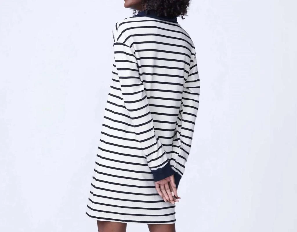 Monrow Stripe Relaxed Polo Dress In Natural/black 1