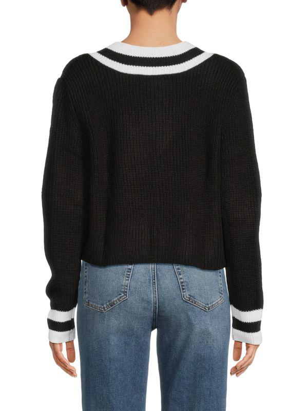DKNY Surplice Neckline Varsity Sweater