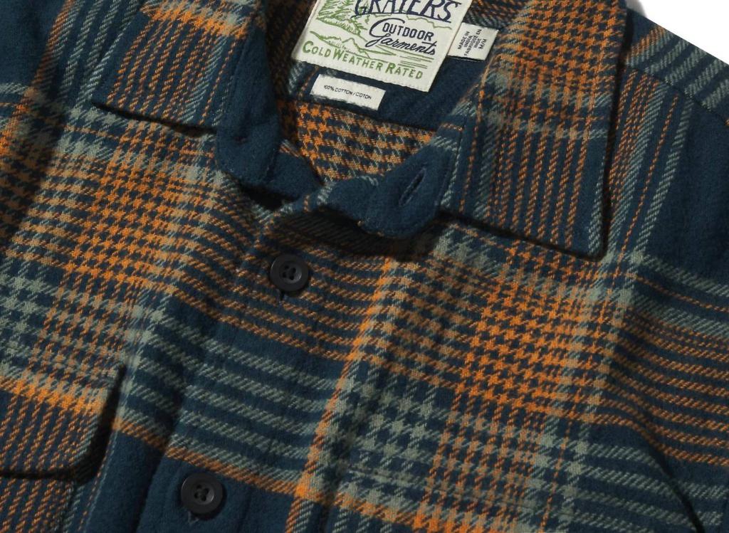 Grayers Portland Heavy Flannel Shirt In Navy Teal Orange
