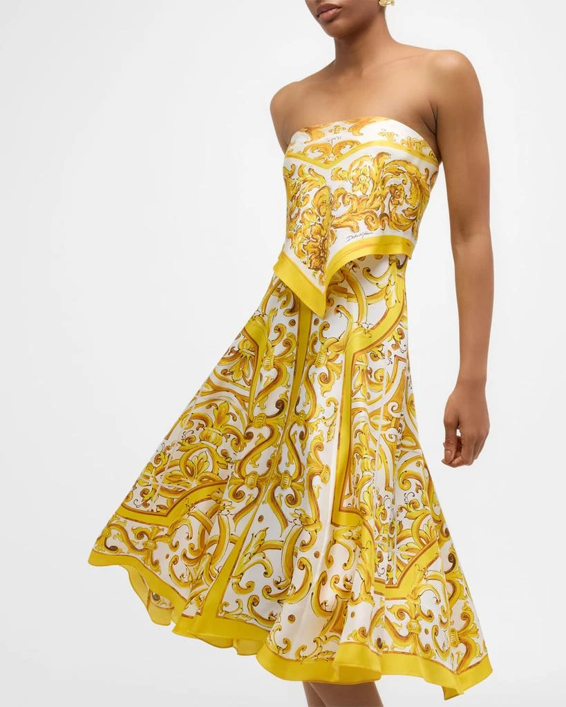Dolce & Gabbana Maiolica-Print Silk Twill Strapless Scarf Midi Dress 7