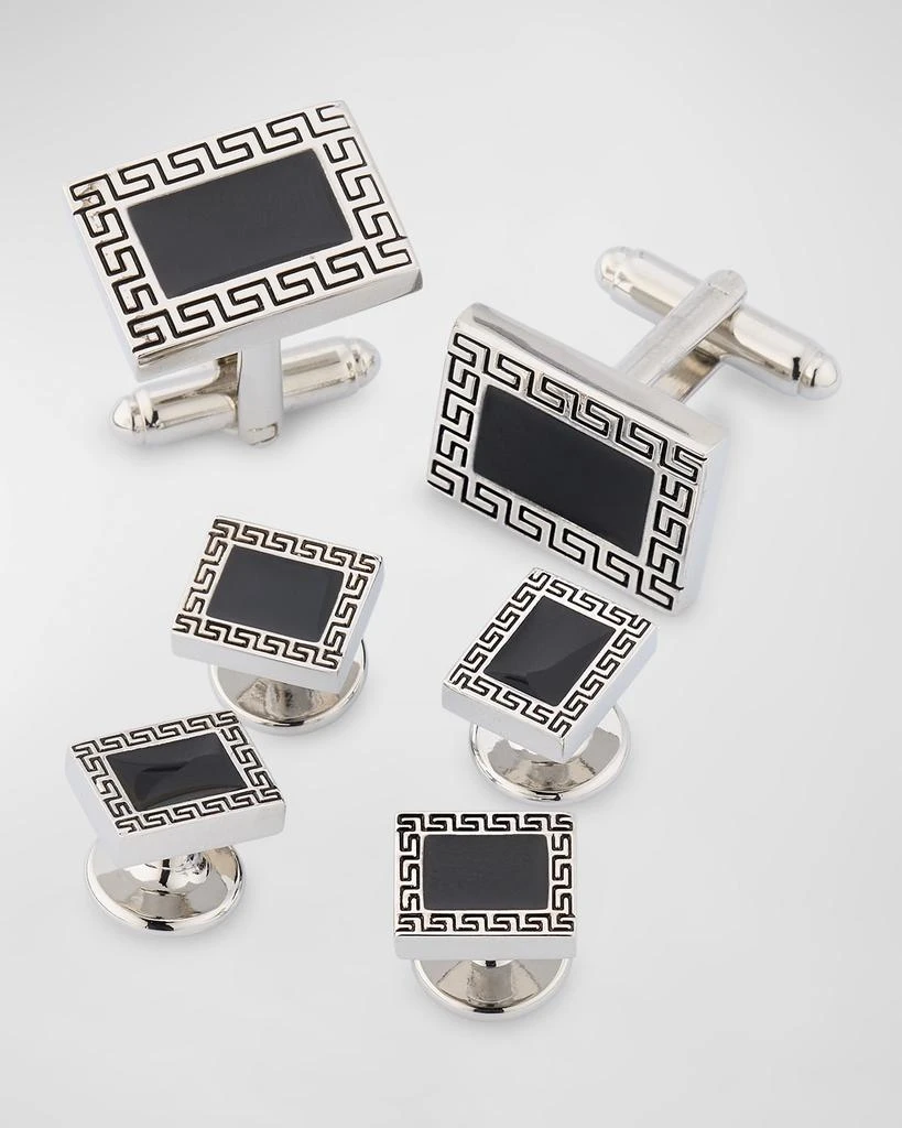 LINK UP Men's Greek Rectangle Cufflink Stud Set 1