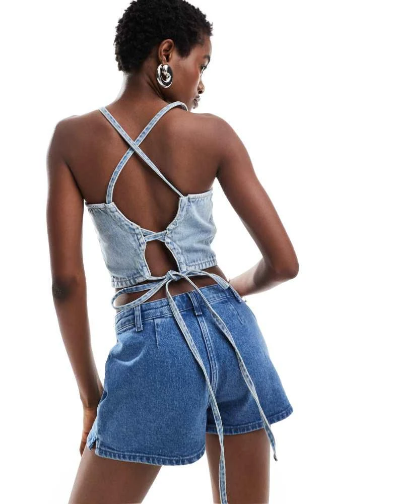 Calvin Klein Calvin Klein Jeans tie detail crop top in light wash 2