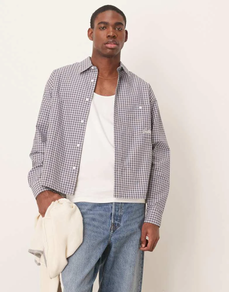 ASOS ASOS DESIGN oversized boxy shirt with embroidered pocket in grey check - GREY 1