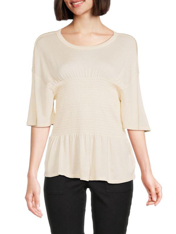 Joie Helena Smocked Wool Blend Top