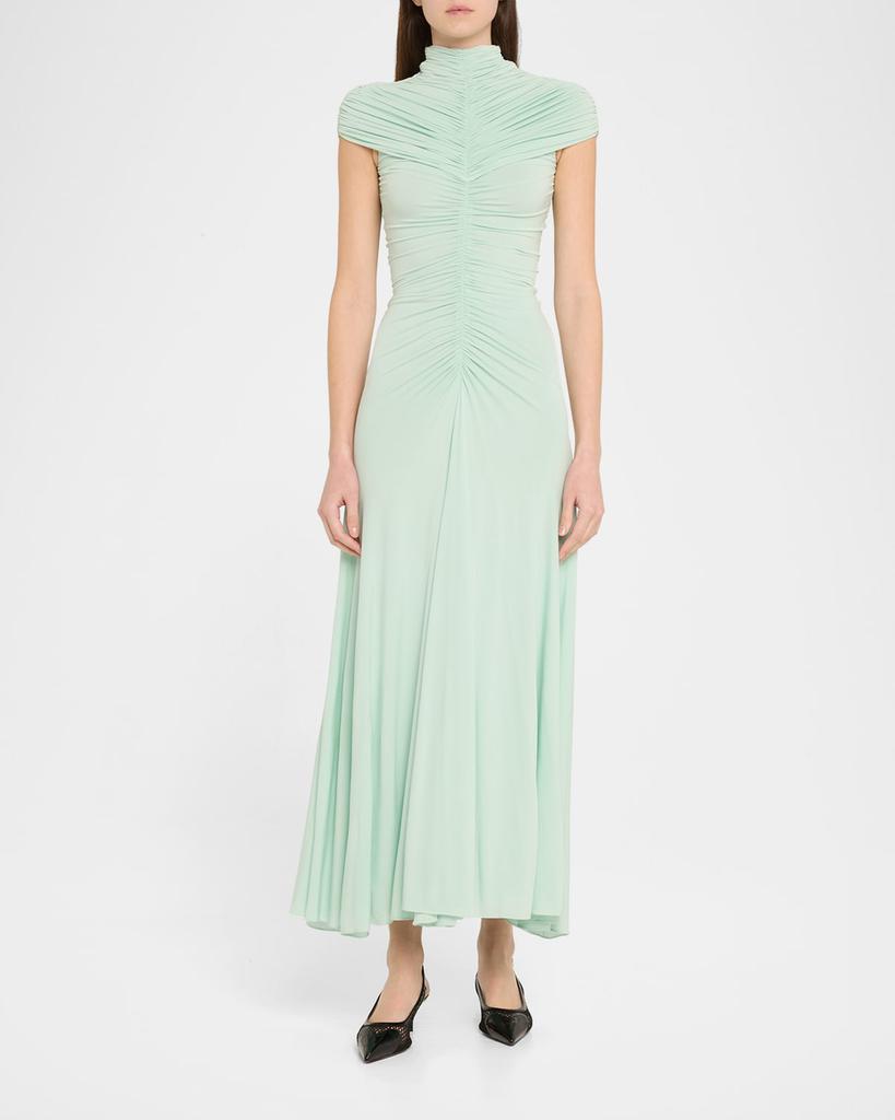 Alaia Long High-Neck Ruched Dress