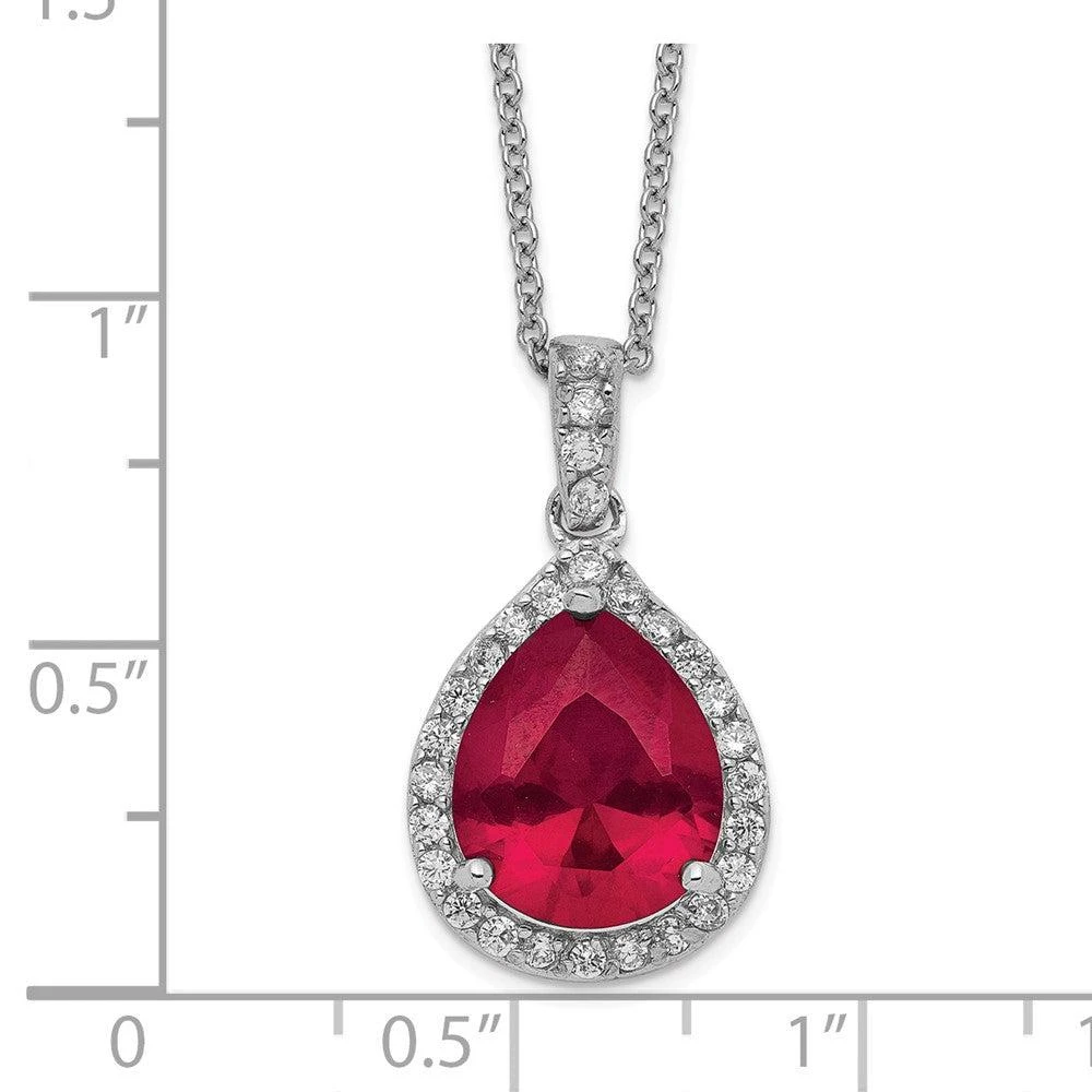 Diamond2Deal Sterling Silver Rhodium-plated Lab Created Ruby and CZ Teardrop Halo Pendant Necklace 3