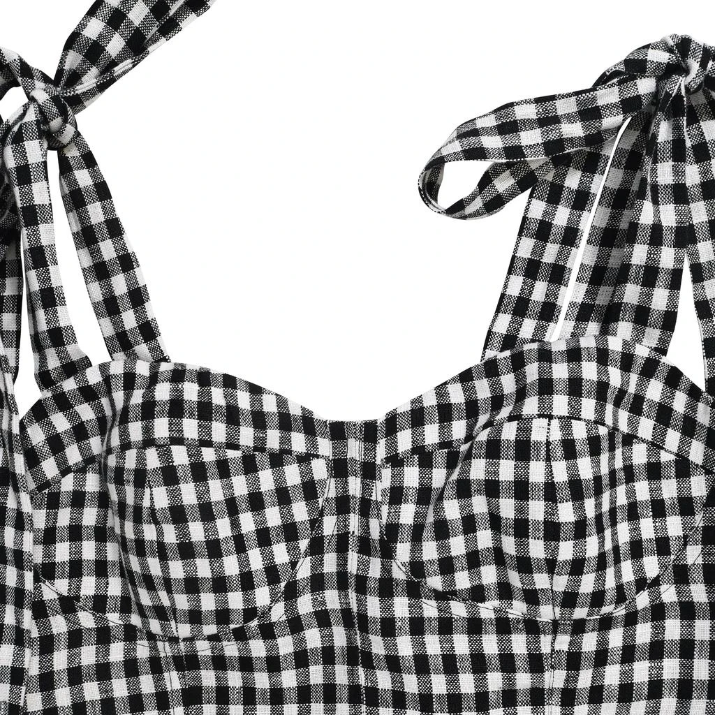 Reformation Cropped Gingham Print Self-Tie Top in Black and White Cotton 4