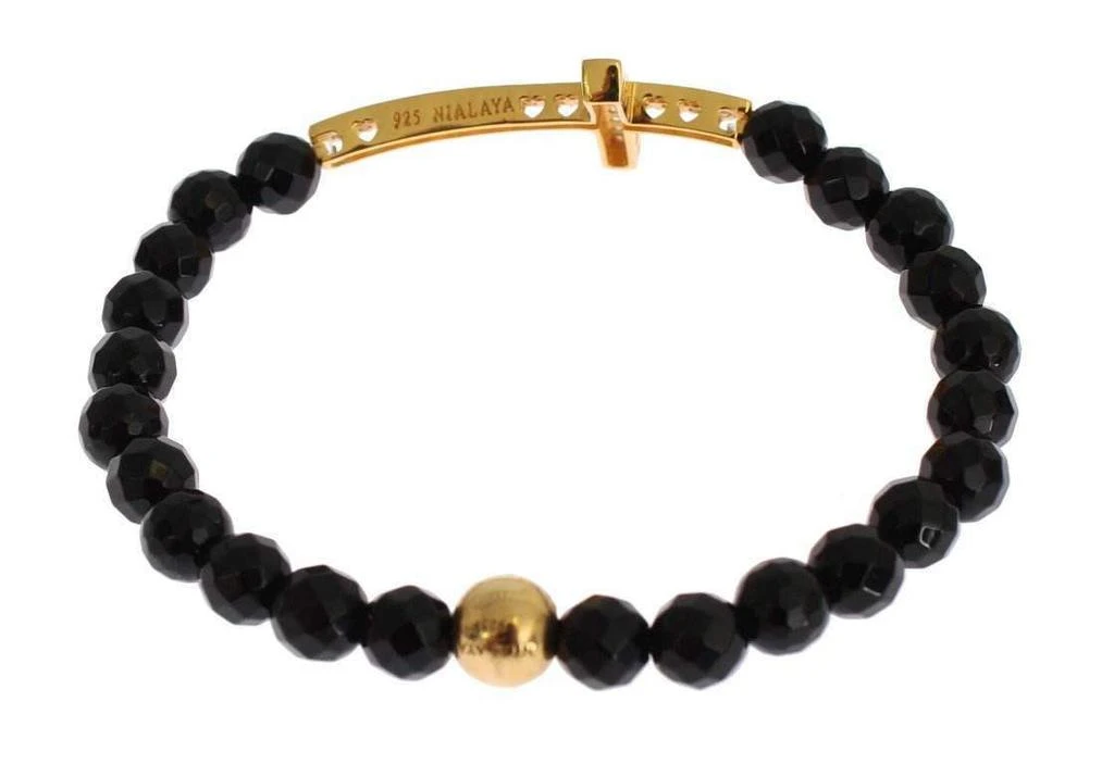 Nialaya Nialaya Agate Stone Gold CZ Cross 925 Silver Bracelet 5