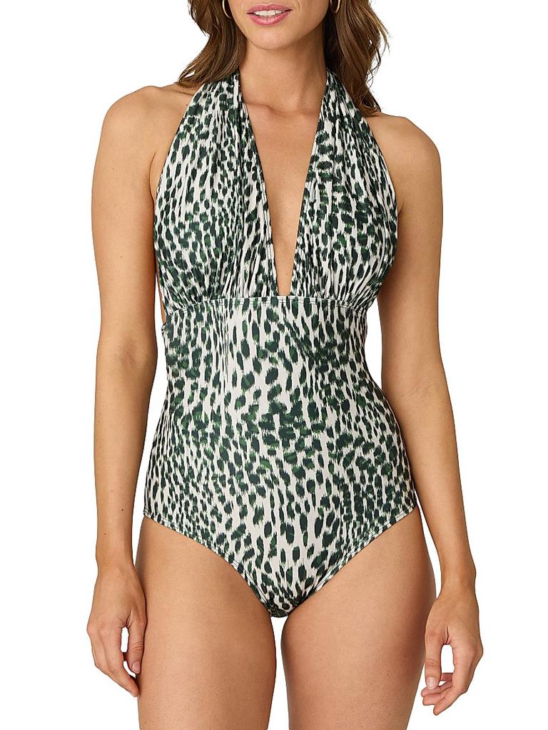 Shoshanna Animal-Print Plunging V-neck One-Piece Swimsuit
