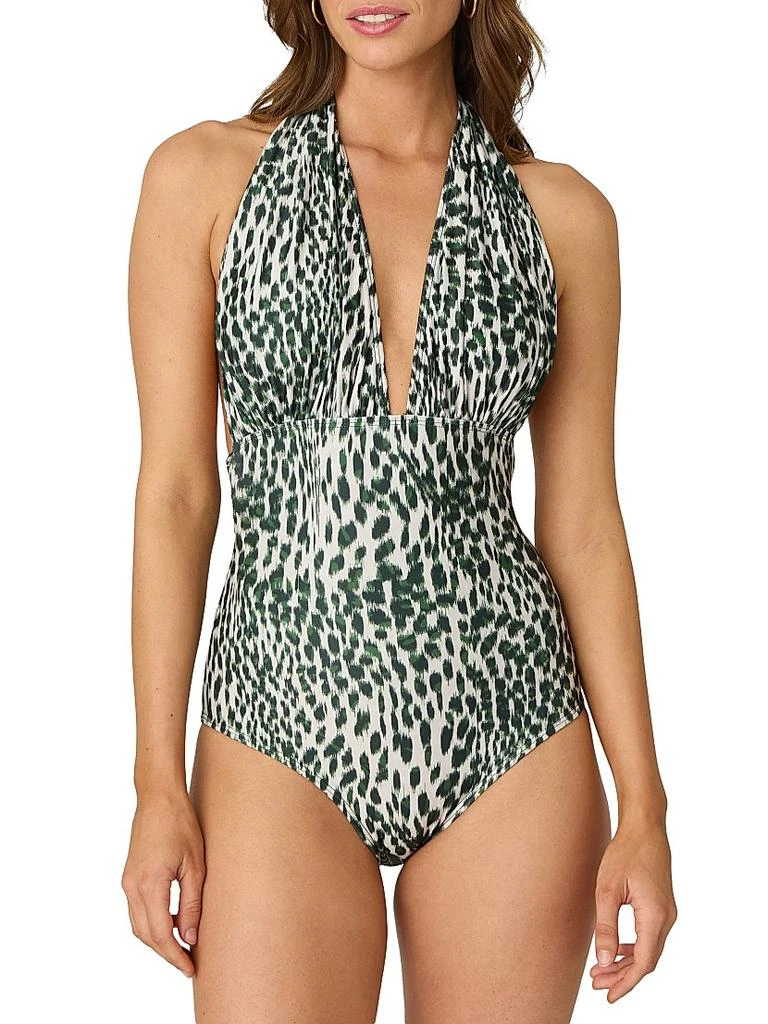 Shoshanna Animal-Print Plunging V-neck One-Piece Swimsuit 2