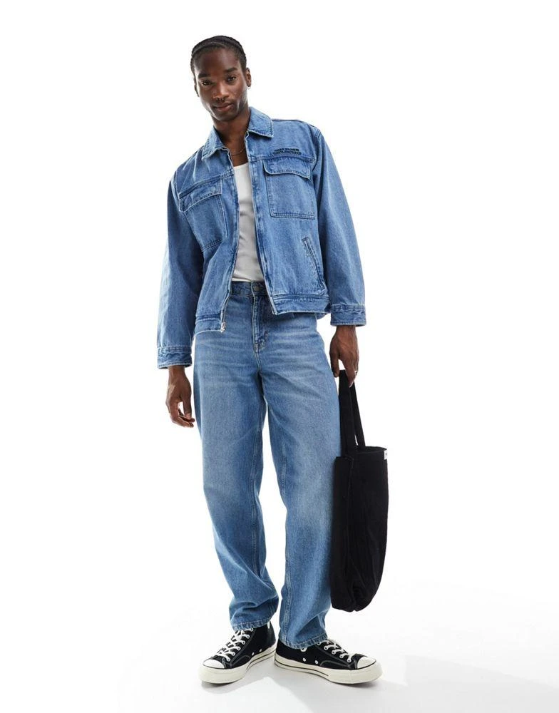 Obey Obey zip through denim jacket with pockets in light indigo wash 4