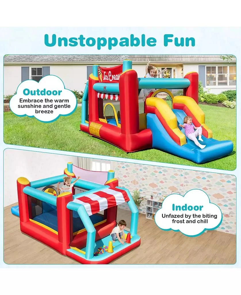 GOUUN 5-in-1 Ice Cream Inflatable Bounce House with Ball Pit and Slide with 520W Blower 7