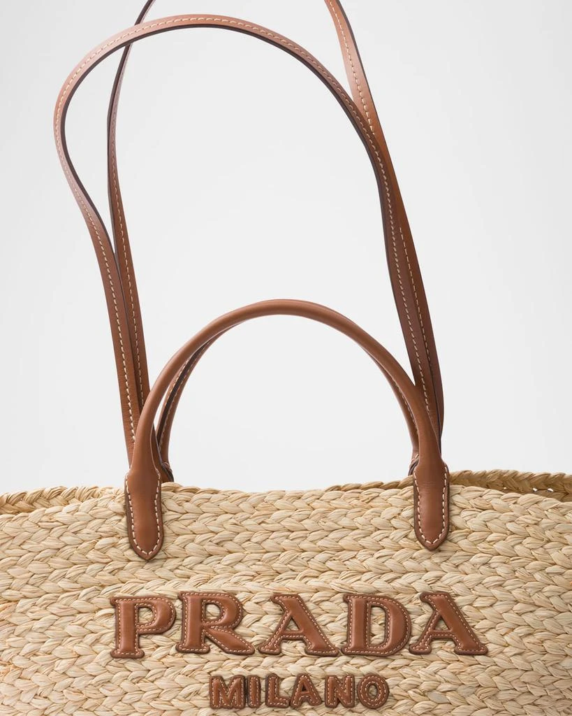 Prada Large Raffia and Leather Tote Bag 6