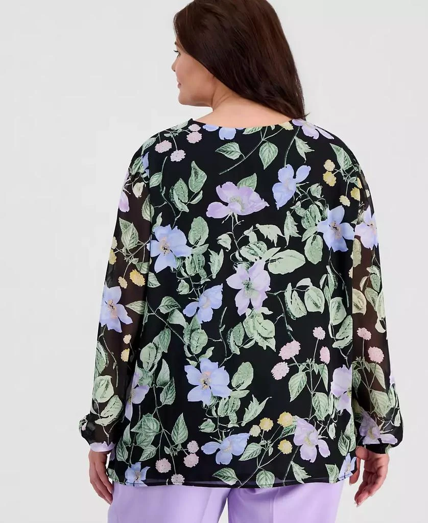 Kasper Plus Size Ruffled V-Neck Chiffon Blouse 4