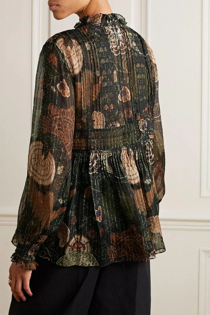 LAFAYETTE 148 Pintucked ruffled printed silk-blend chiffon blouse 3