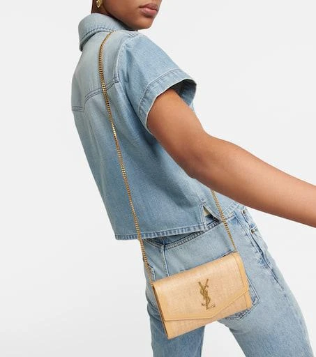 Yves Saint Laurent Uptown raffia wallet on chain 6