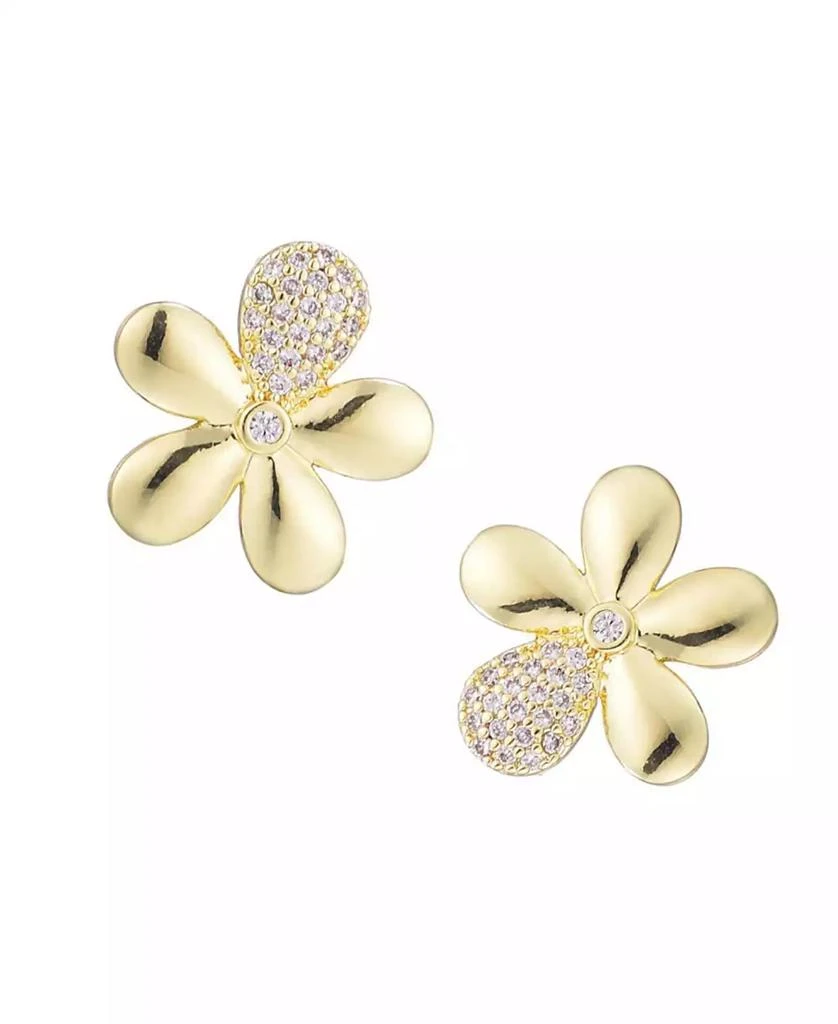 ADORNIA Gold CZ Flower Petal Stud Earrings
