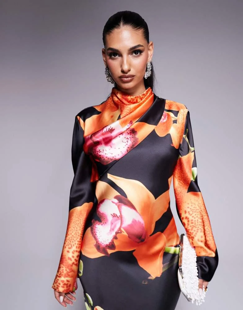 Daska Daska satin maxi dress in dark based floral print 2